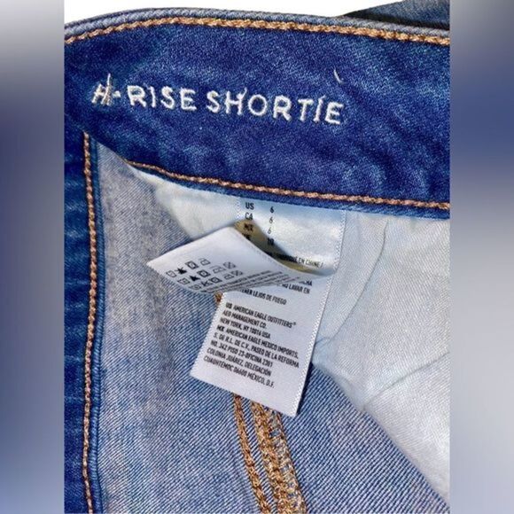 Women’s American Eagle hi-rise shortie AOE super stretch Jean shorts Sz 6 - Picture 4 of 13
